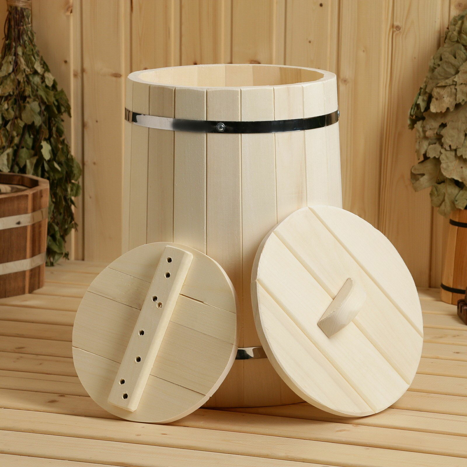 Кадка - бочка для засолки 20 л деревянная с гнётом цвет: бежевый