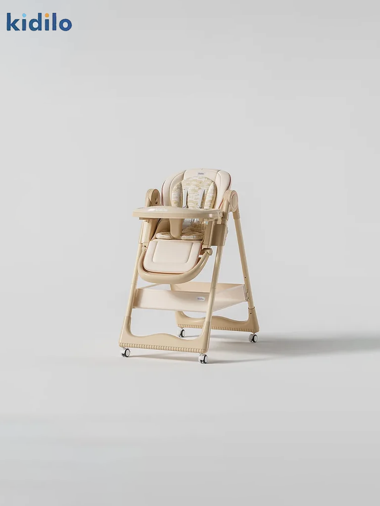 Детский стул для кормления+шезлонг+съёмный стол+мягкая подушка+ремни безопасности+корзина , бежевый