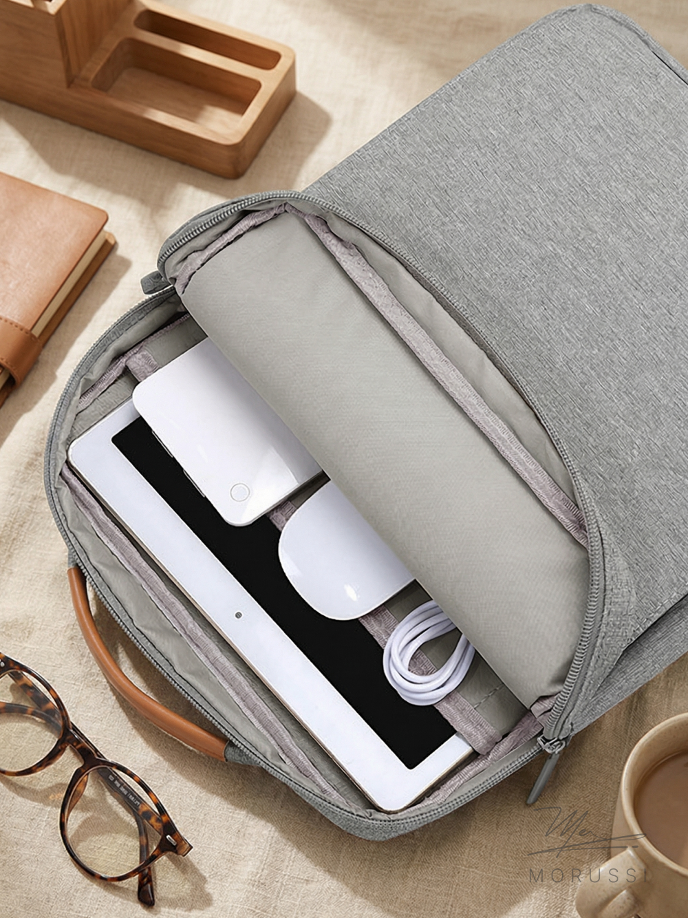 Сумка для планшета 13 дюймов, для MacBook 13.3 серая с ремнем — фото 1