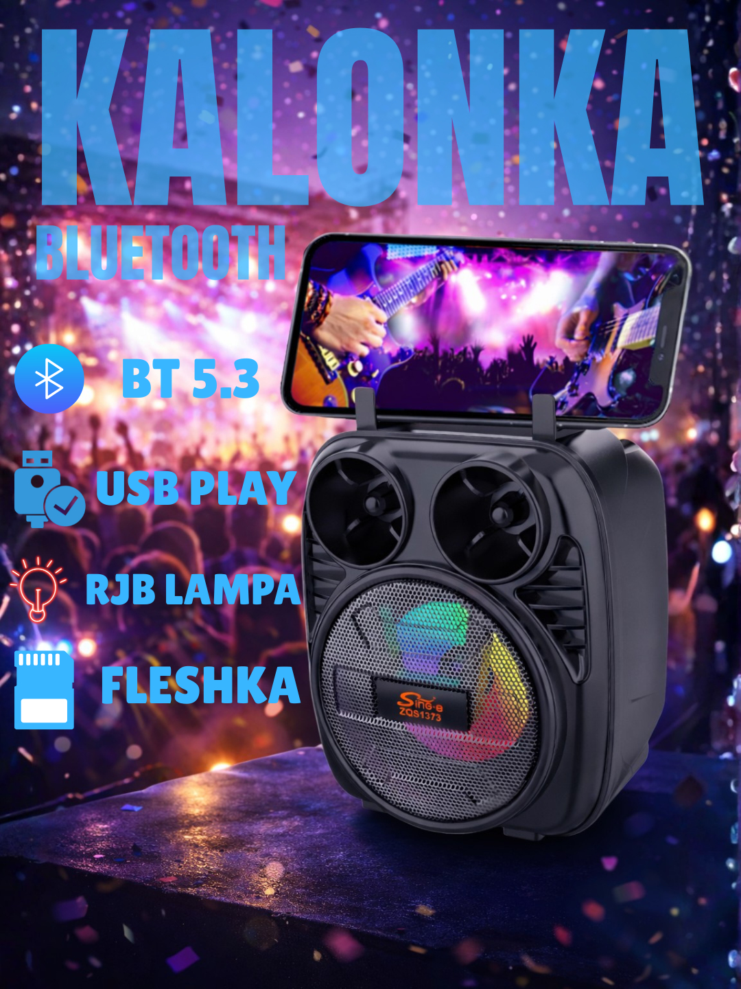 Портативная колонка- Беспроводная Bluetooth-колонка, LED, картой памяти, AUX