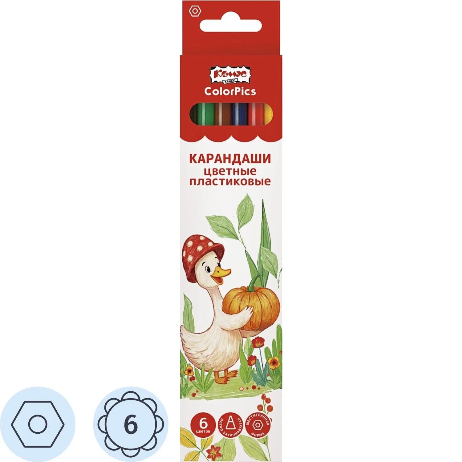 Карандаши цветные 6цв. 6-гран пласт. корпус Комус Класс