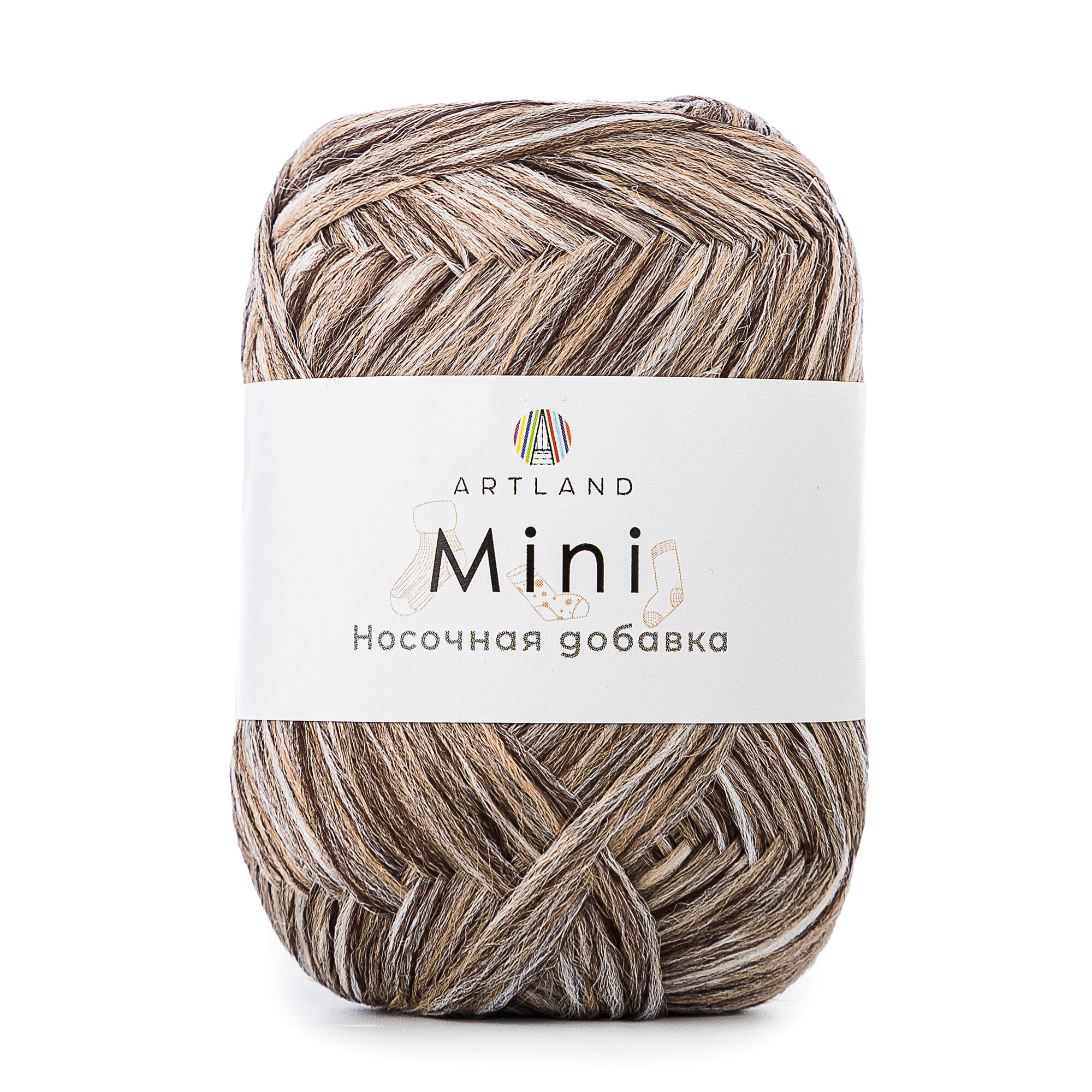 Пряжа для вязания Носочная добавка Mini Artland 1 моток (150 м, 25 гр), цвет 24 темно-бежевый микс