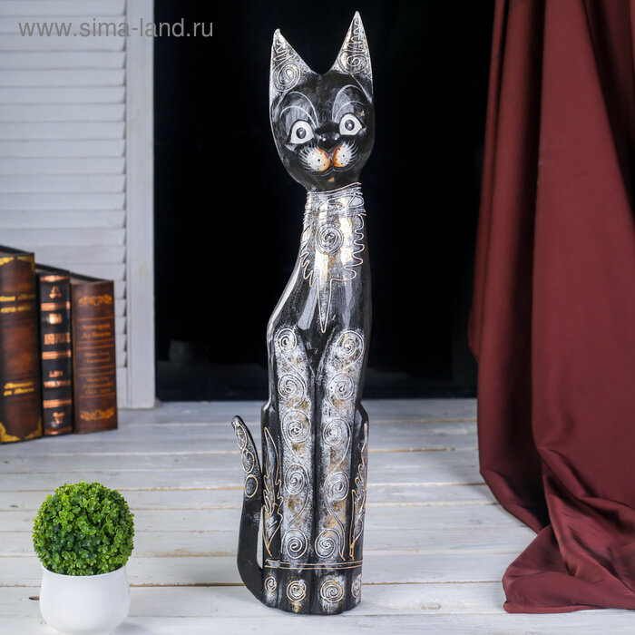 Сувенир «Кошка с золотистыми завитушками» 5×14×60 см дерево
