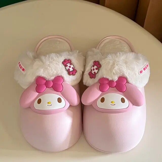 Женские Модные пушистые тапочки Y2k мультяшная мелодия Kuromi милые плюшевые тапочки для улицы Женская милая обувь в Корейском стиле