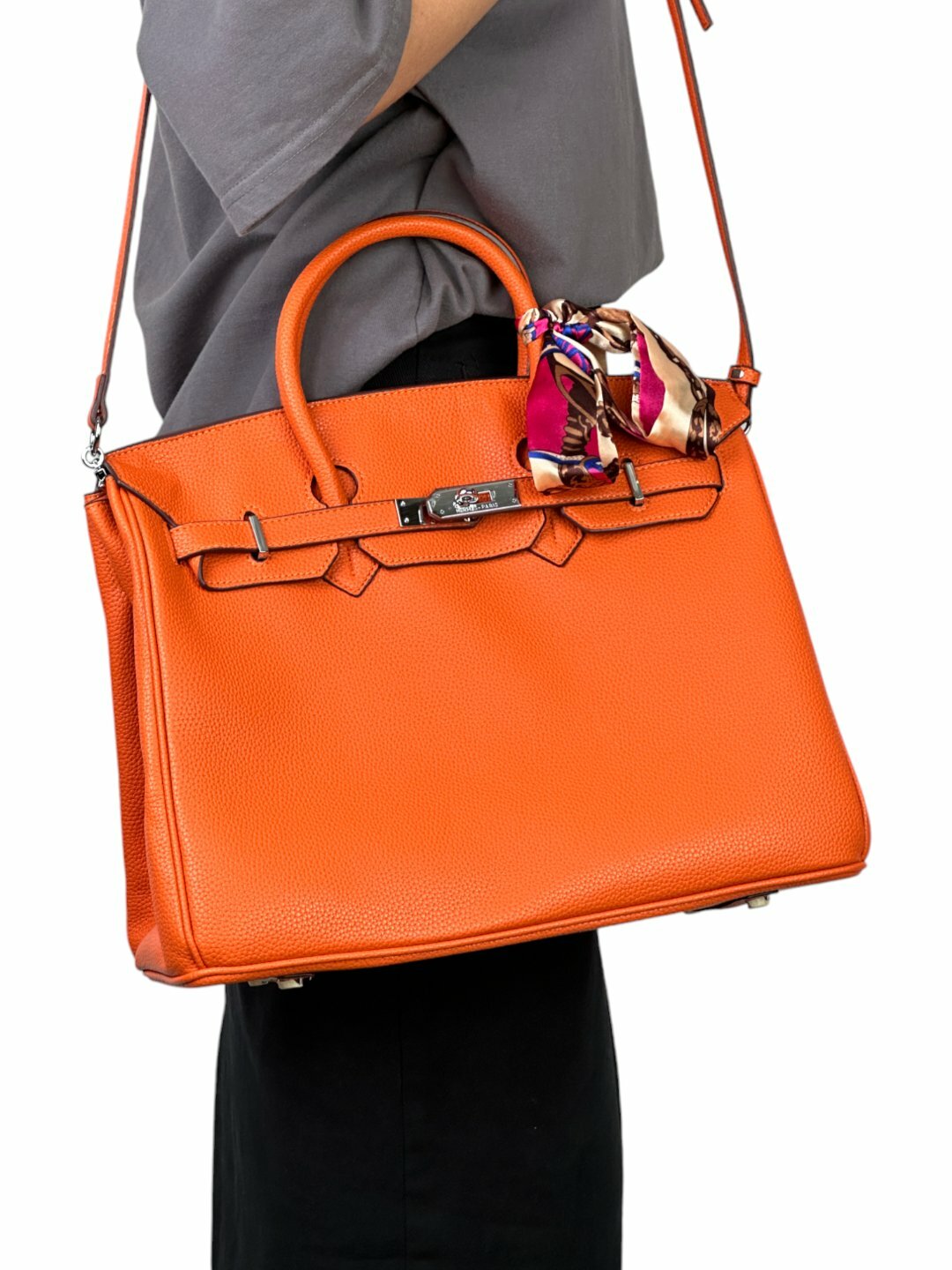 Сумка  Hermes Birkin Style Leather Bag, фактура зернистая, светло-голубой