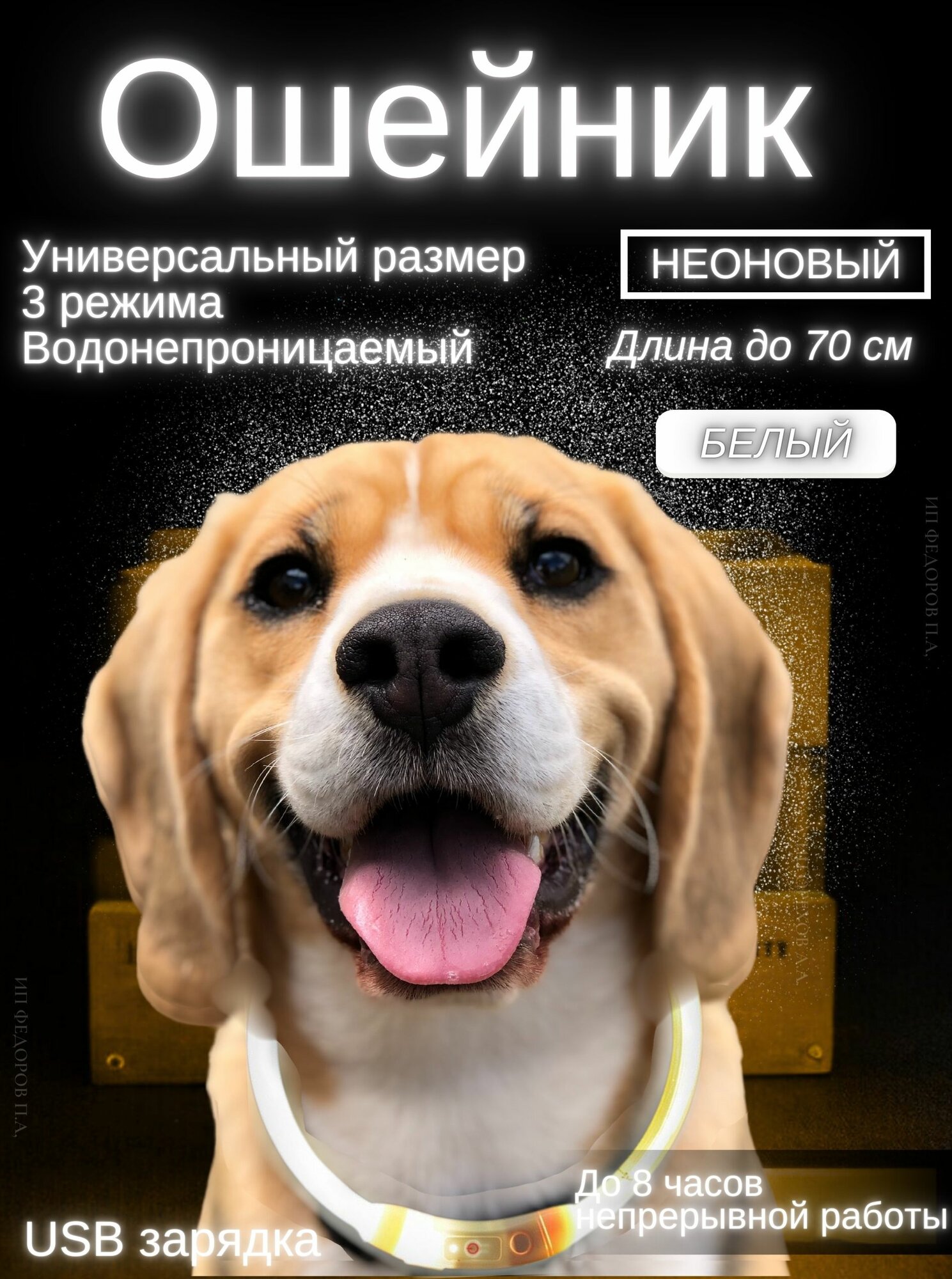 Светящийся ошейник для собак, регулируемый размер, Белый