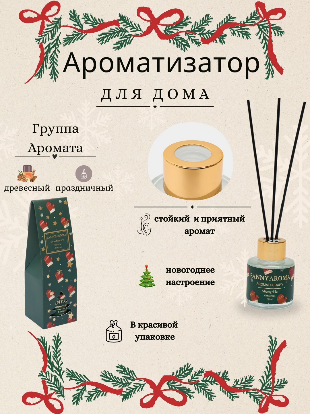 Ароматизатор Fanny Aroma "Shangri-La" Christmas, для дома/офиса, 50мл