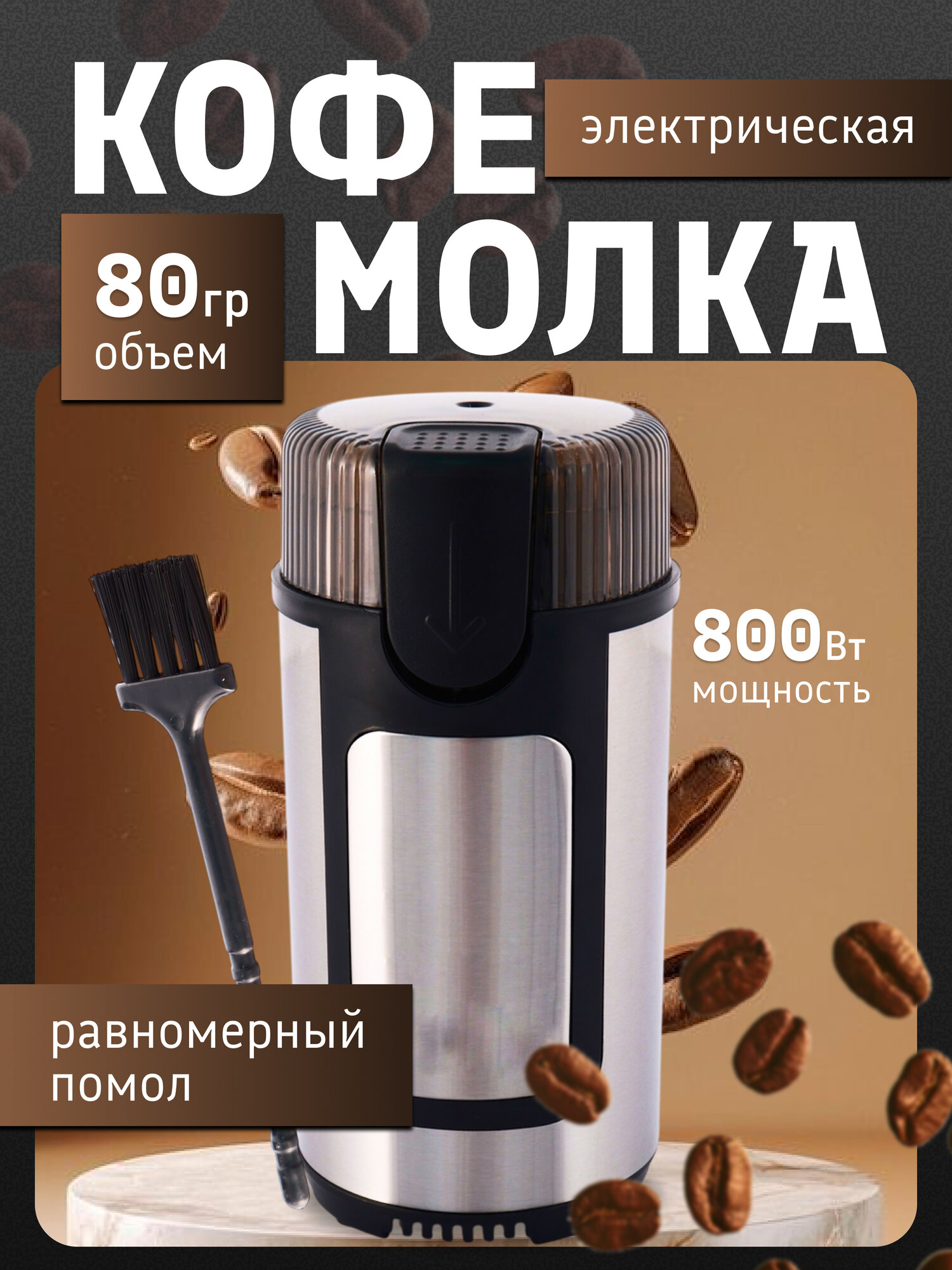 Кофемолка электрическая мощная для кофе и специй металлическая электрокофемолка