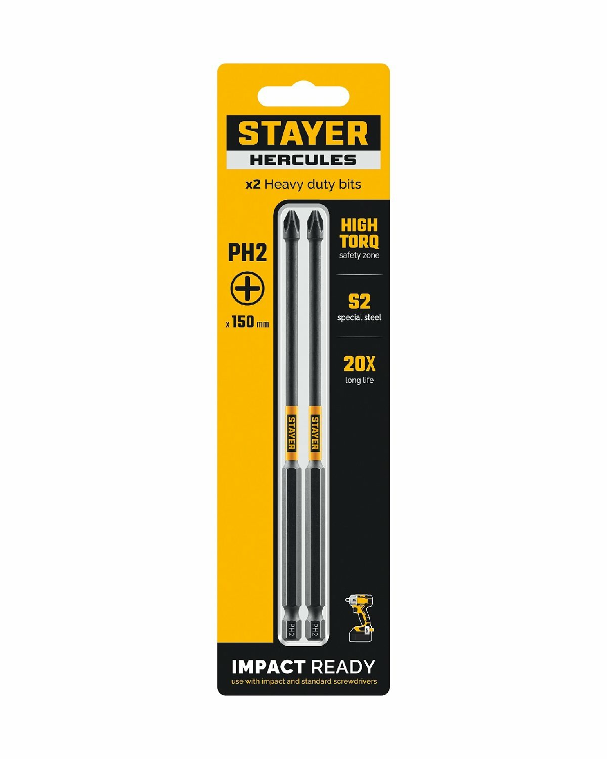 Торсионные биты STAYER HERCULES PH2 150 мм 2 шт из хромомолибденовой стали с увеличенным ресурсом