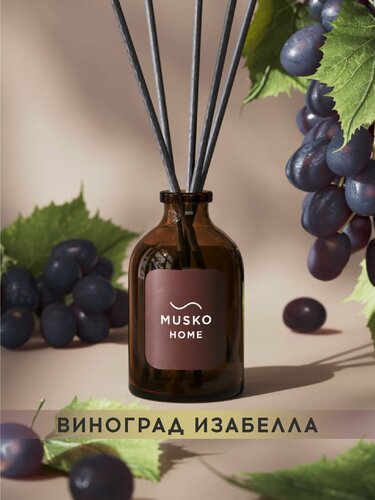 Изображение товара Ароматический диффузор, ароматизатор для дома с палочками (рефил + флакон), 50 мл, Виноград "Изабелла" и мускат