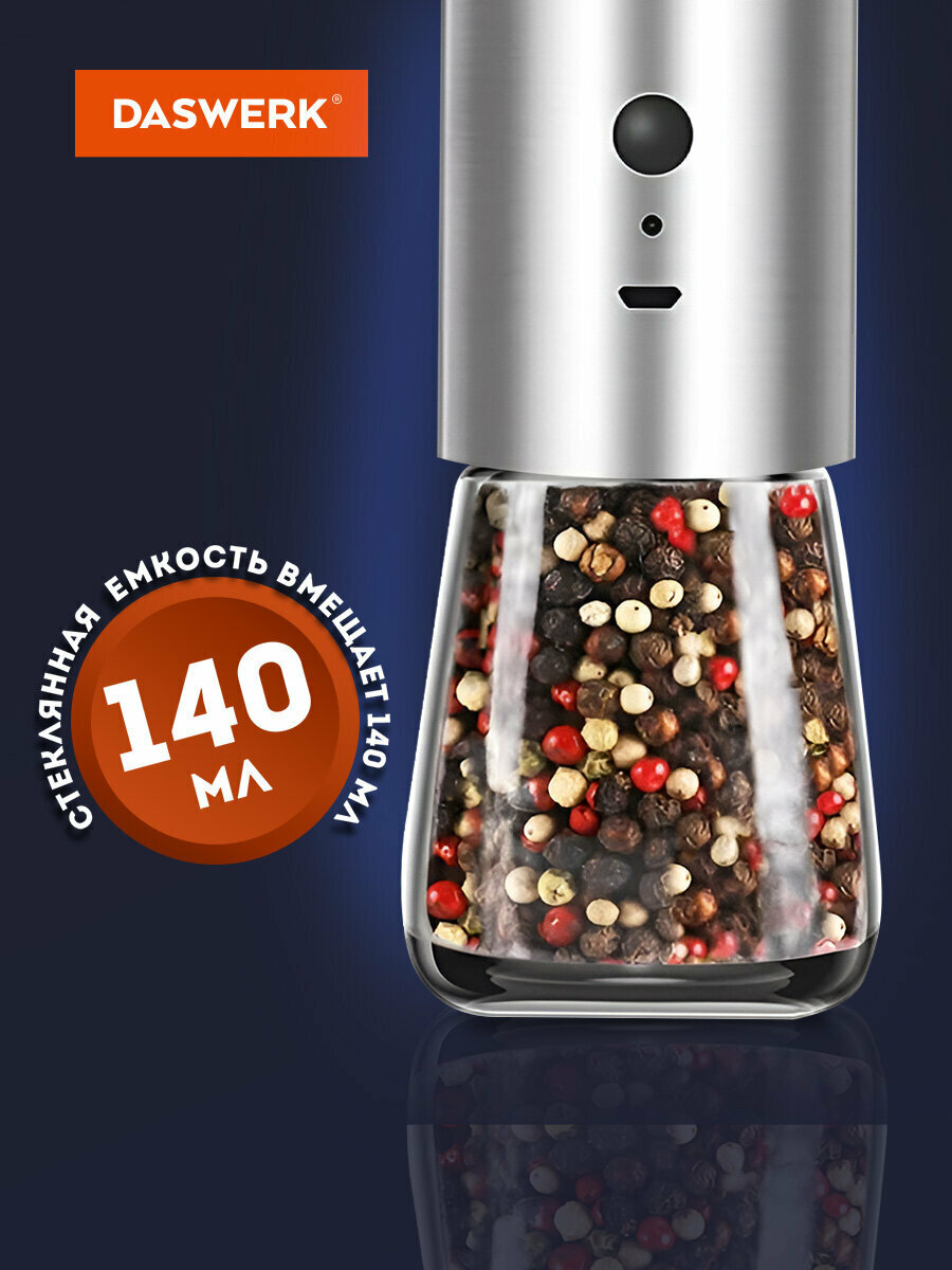 Мельницы Для Специй Xiaomi Гравитационная мельница для специй и соли электрическая, измельчитель кухонный для приправ, набор 2 штуки, USB, Daswerk (Дасверк) PM-8, 456626