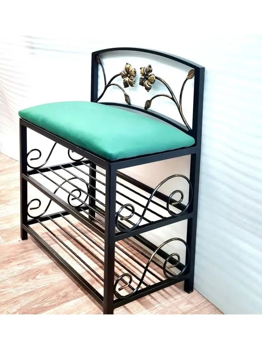 Кованая прихожая, вешалка + банкетка, Студия кованой мебели Нива, цвет зеленый — фото 1