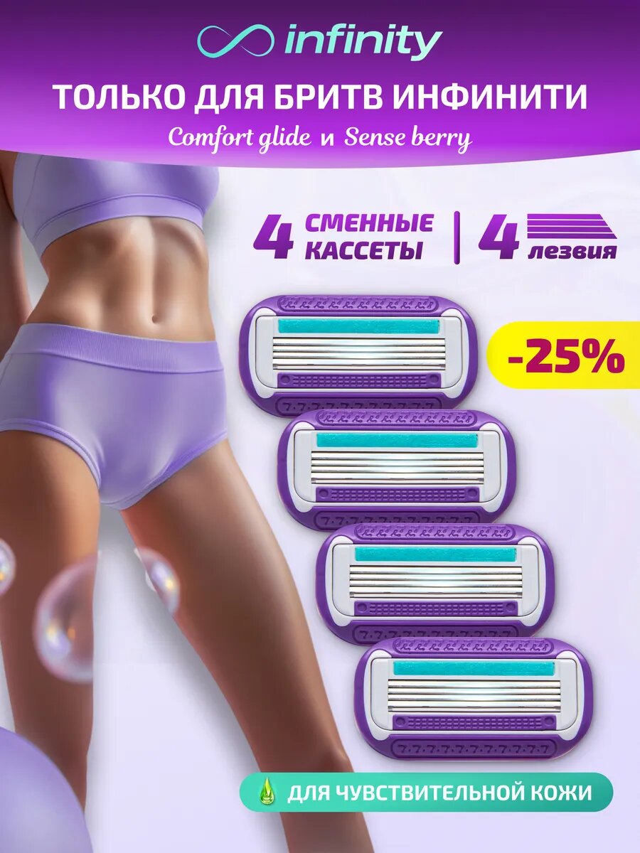 Кассеты для бритья женские сменные INFINITY SenseBerry 4 шт, 4 лезвия