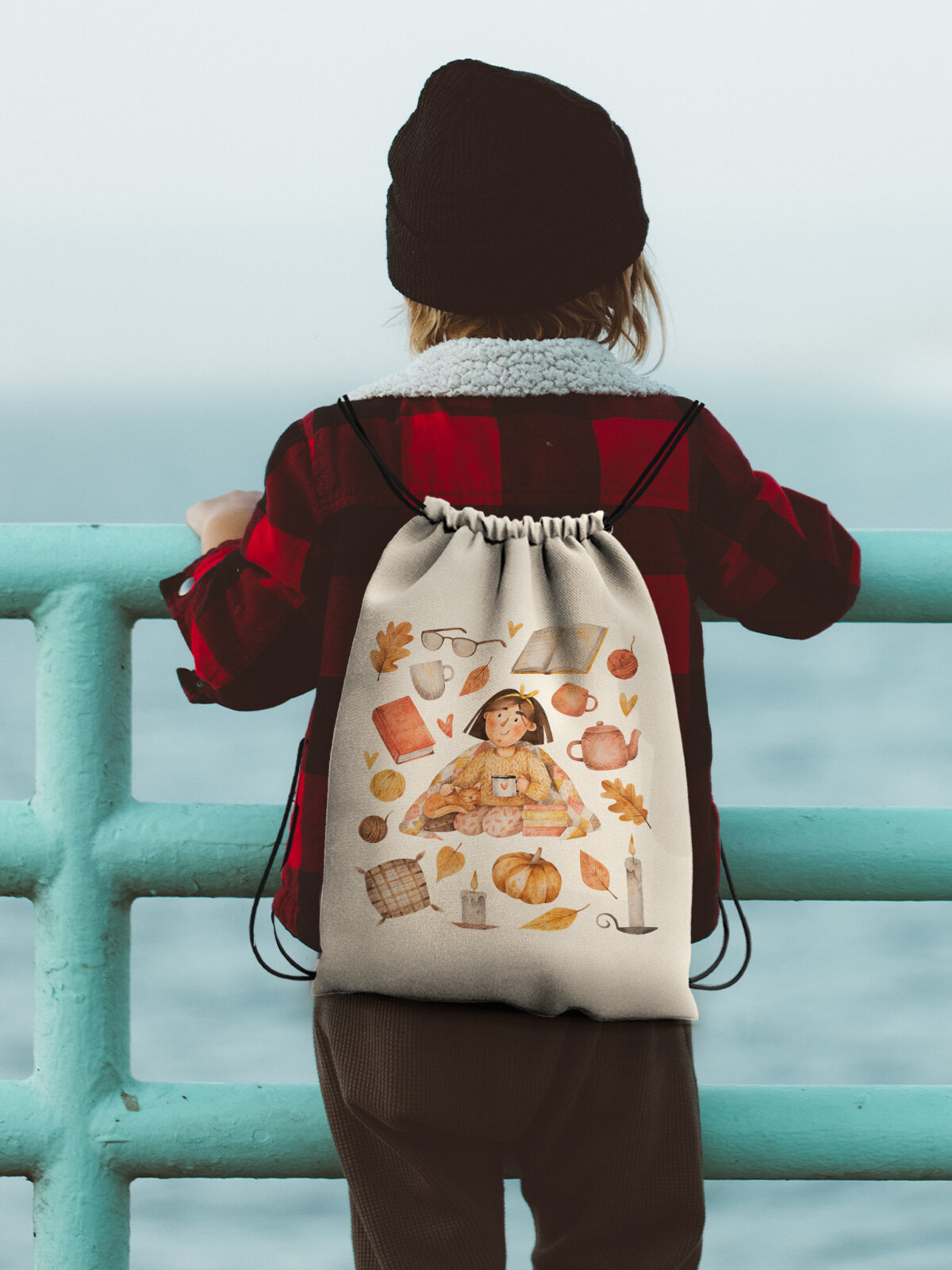 Сумка для сменной обуви Gerasim "Уютный осенний вечер", эко-ткань хлопок/полиэфир, 38х29х6 см