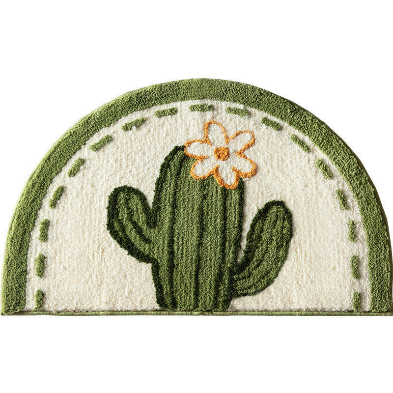 Minimalist flower semicircle bathroom rug with waterwash fabric for kitchen and toilet spaces cactus flowers
