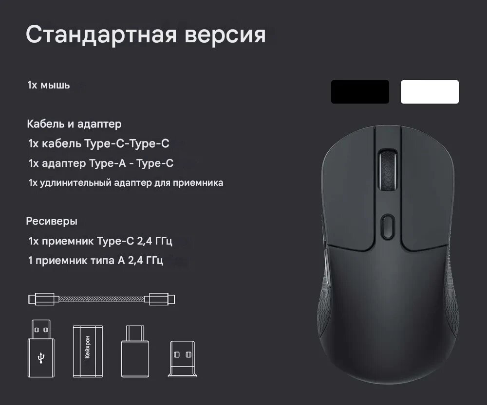Мышь Keychron M3 - 3 типа подключения, чёрная, 1000 Гц — фото 1