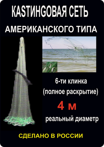 Изображение товара Кастинговая сеть , шестиклинка, 4 м, ячея , 20 мм, леска 0,3мм