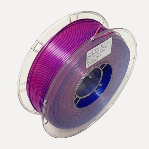 Изображение товара PLA Трехцветный (Silk Шелковый) пластик PinRui Синий-фиолетовый-оранжевый 1.75 мм 1 кг