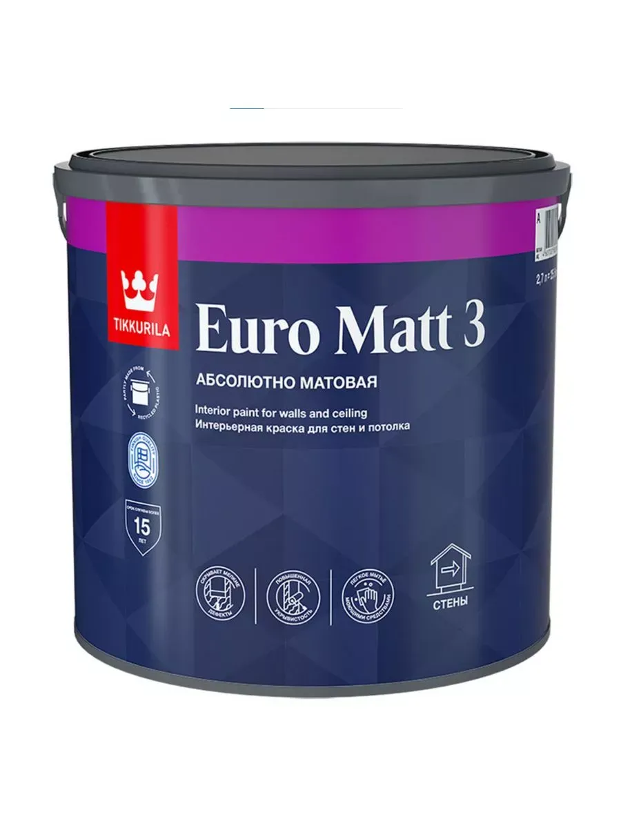 Euro Matt 3 глубокоматовая интерьерная краска для стен и потолка на водной основе