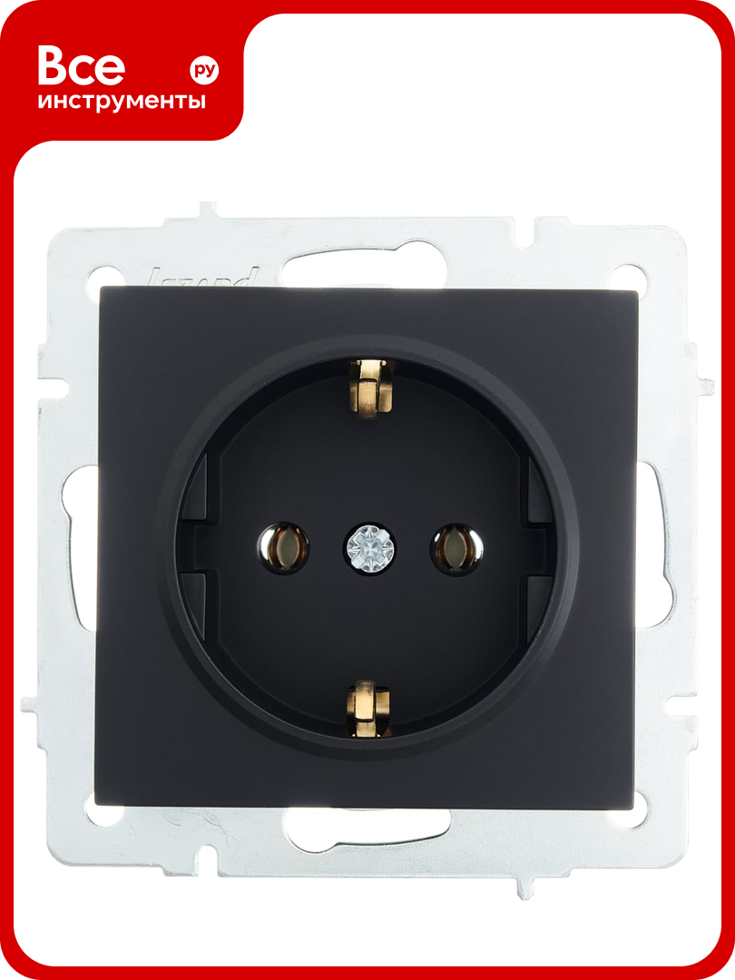 Розетка Lezard VESNA с заземлением ПБТ чёрный бархат 742-4288-122B