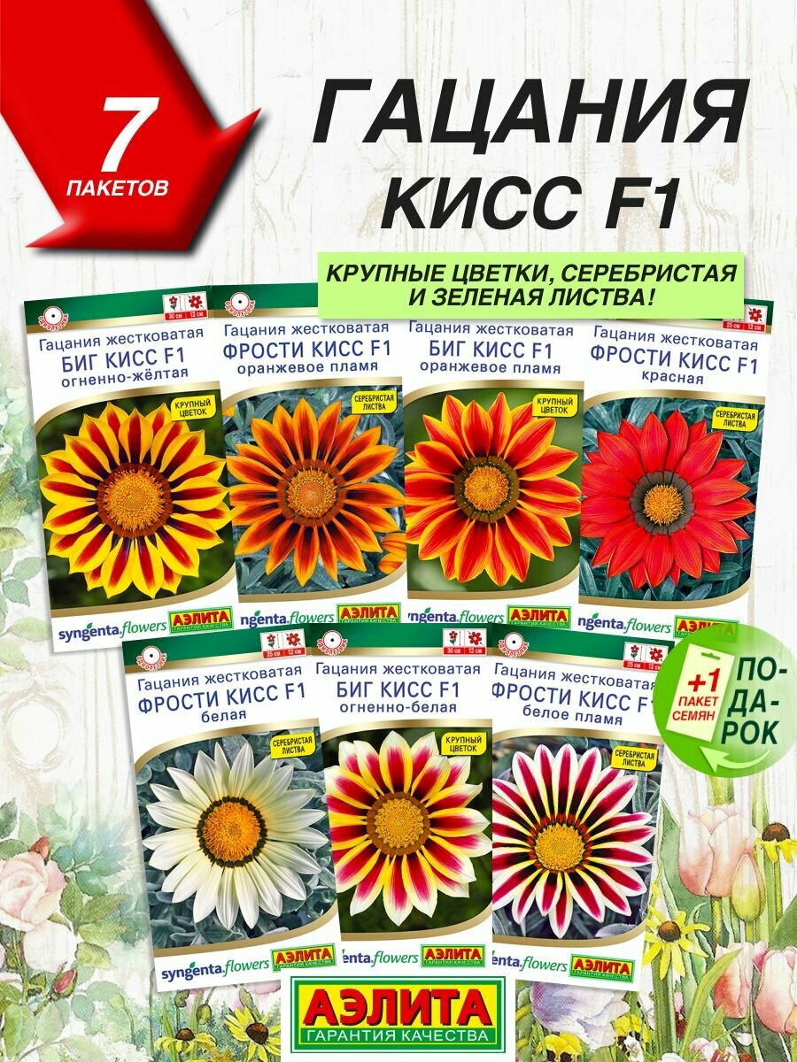 Семена цветов Аэлита Гацания Кисс F1 7 сортов / Семена Гацании