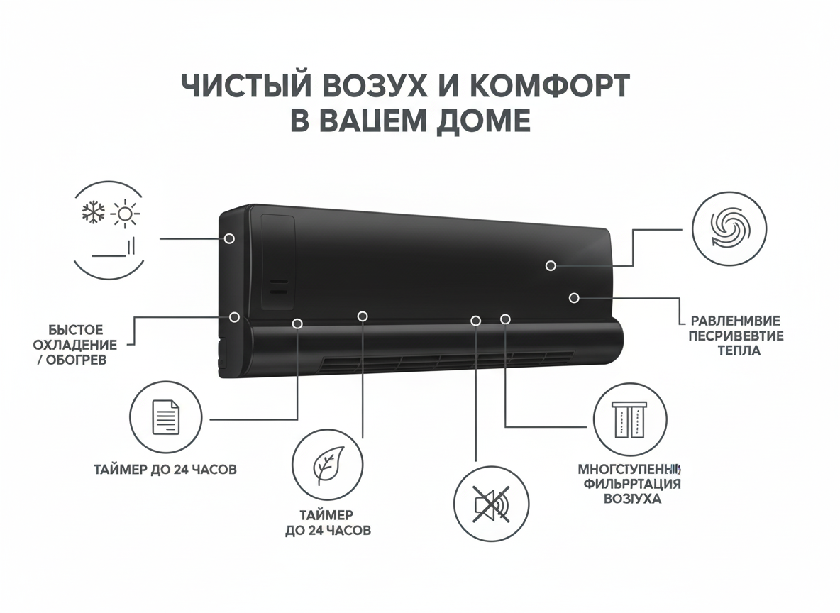 Кондиционер сплит-система "BlackLine", элегантный черный цвет — фото 1