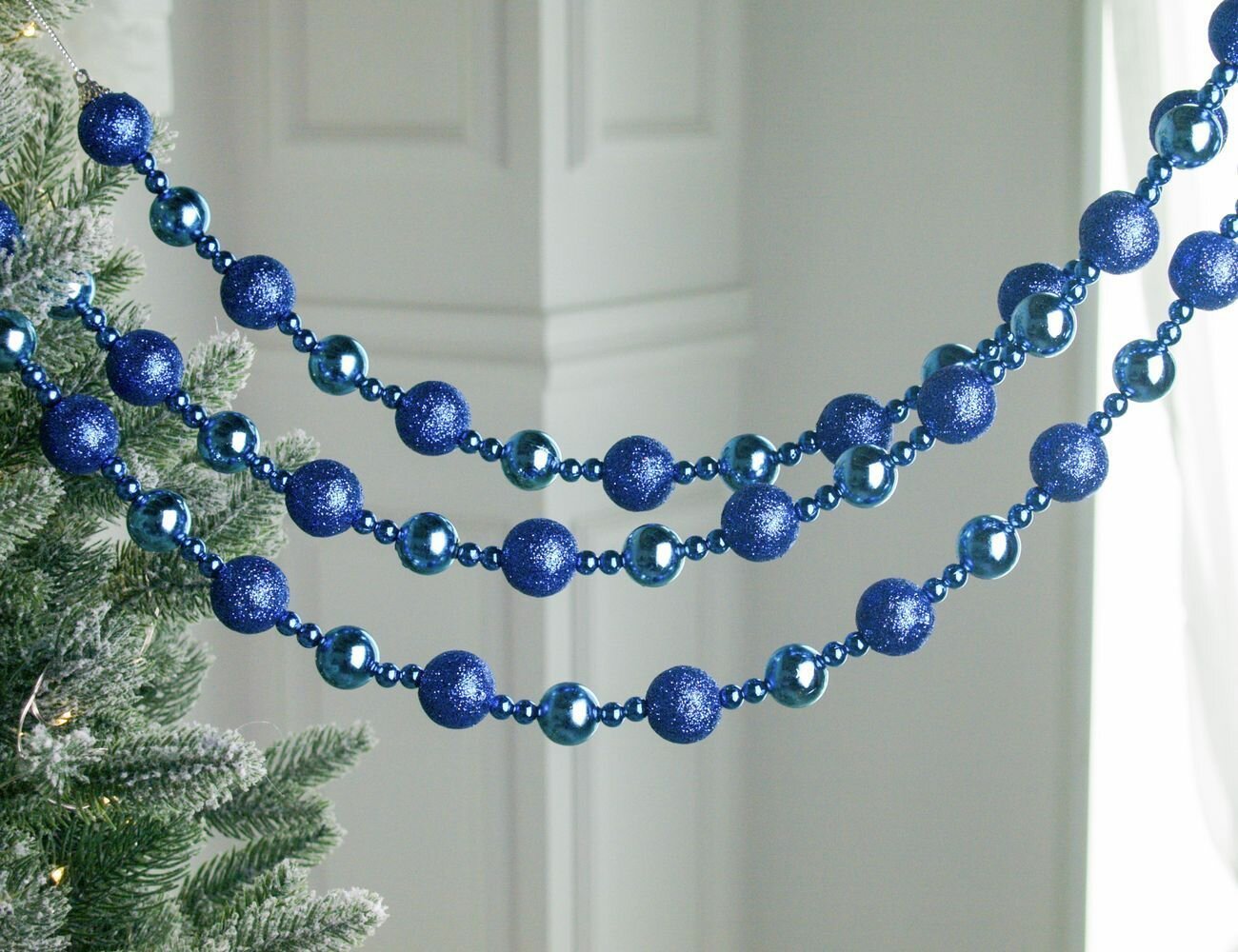 Бусы на ёлку коллана классико пластик синие 2-2.5 см 160 см Winter Deco 1001168