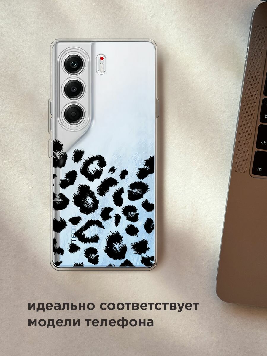 Чехол на Tecno Camon 40 Pro 5G / Текно Камон 40 Про 5G с принтом "Окрас леопарда фон черный", прозрачный — фото 1