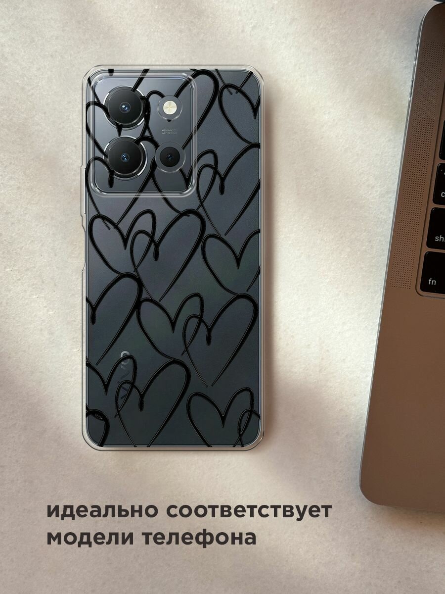 Чехол на Vivo Y36 4G / Виво Y36 4G с принтом "Hearts doodle black 1" — фото 1