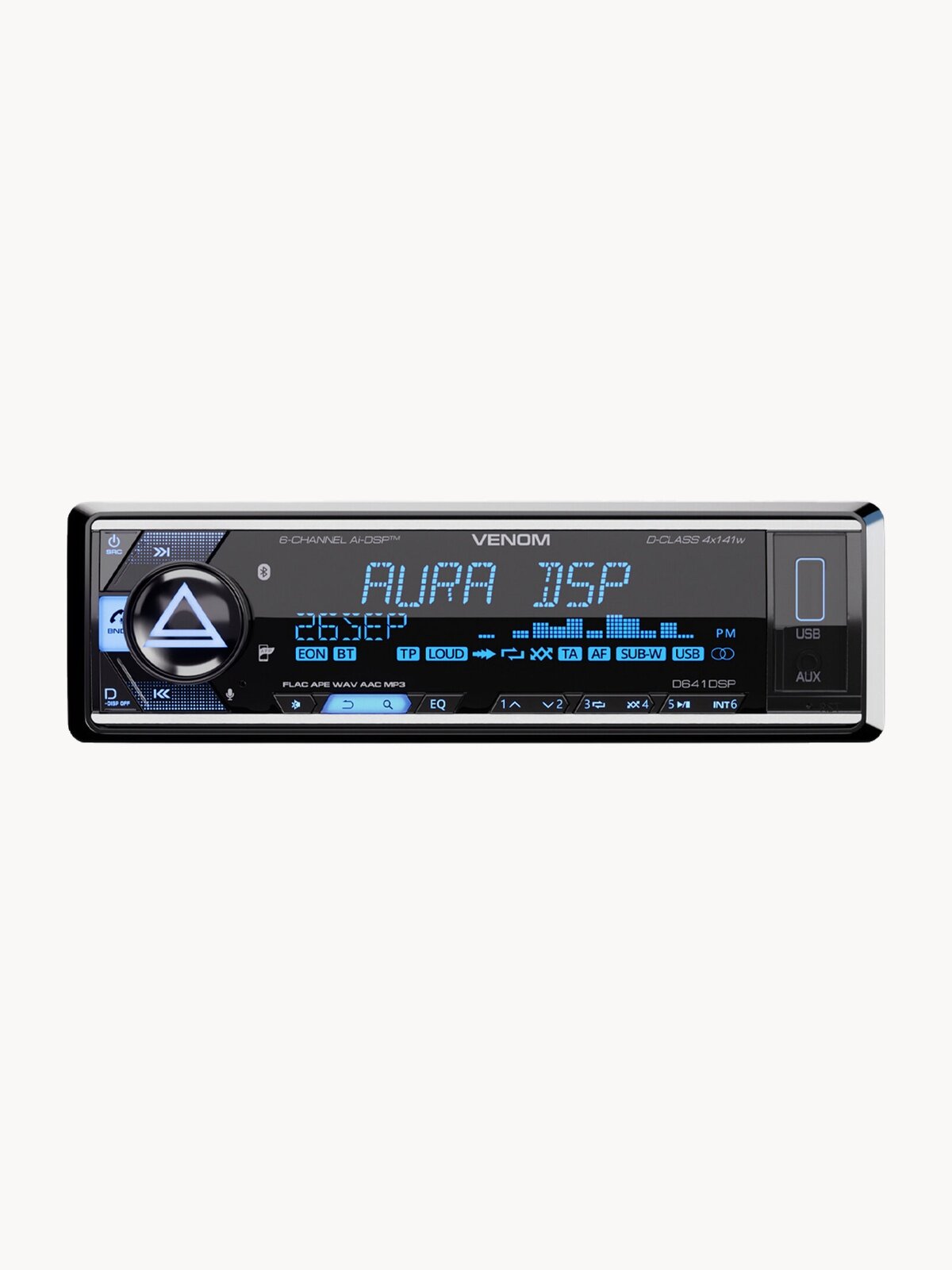 Автомагнитола процессорная AurA Venom-D641DSP , 1DIN, 8 каналов, Bluetooth, USB, FM, 4x141Вт
