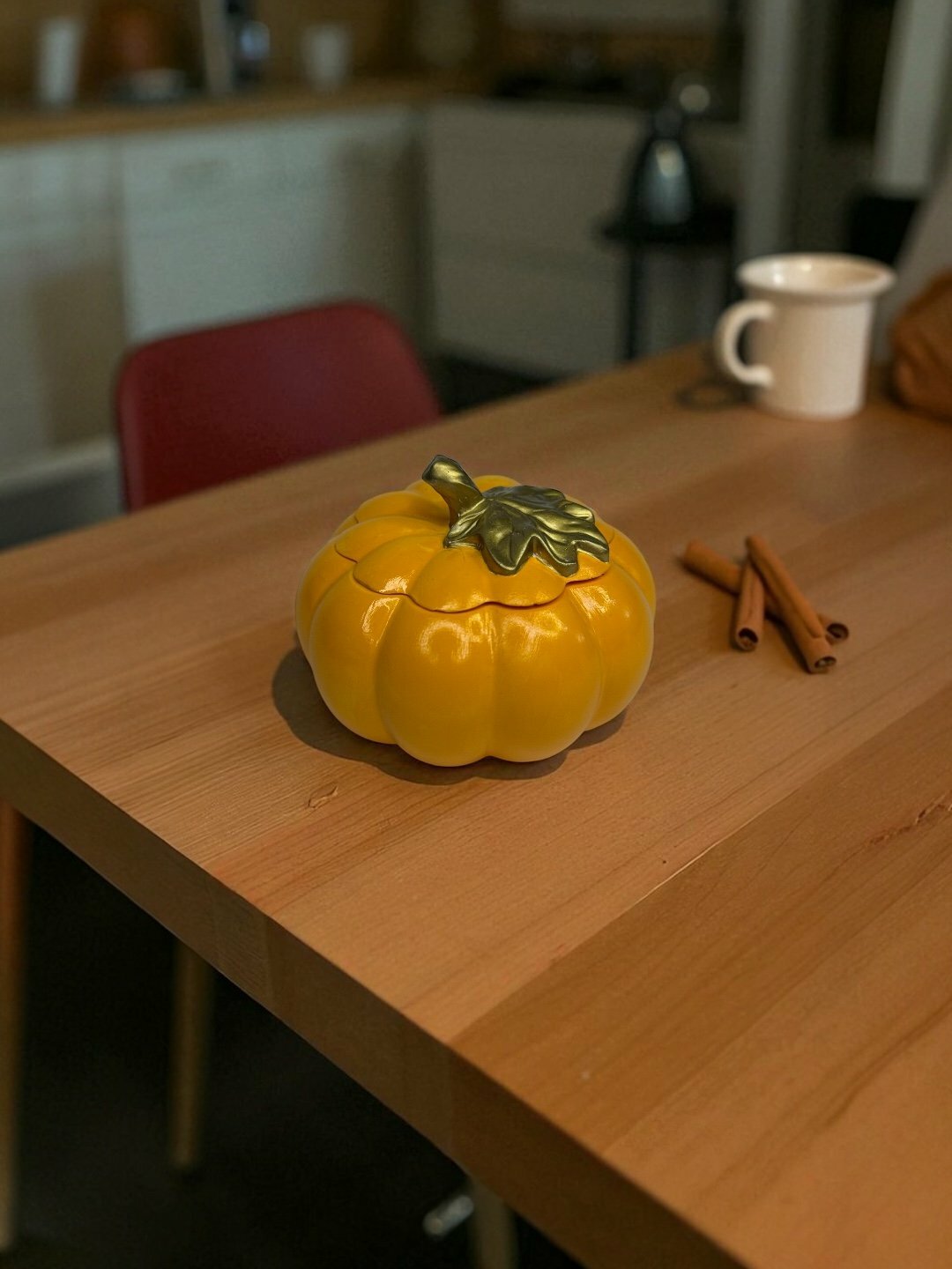 Декоративная шкатулка Тыква, 10*10*7 см - Горчичный