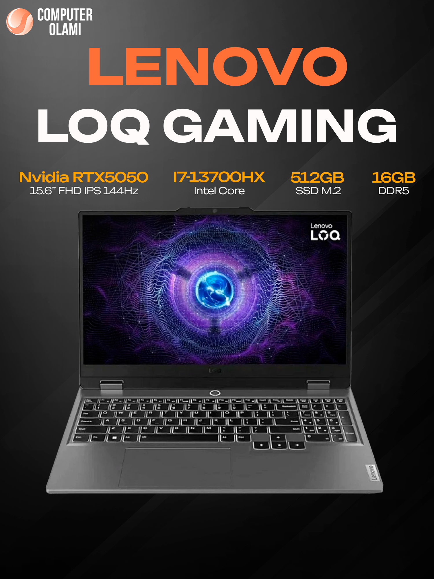 Игровой ноутбук Lenovo LOQ 15IRX10, i7-13700HX, 16/512 ГБ, RTX 5050 8 ГБ, 15.6" FHD IPS 144 Гц, G-SYNC