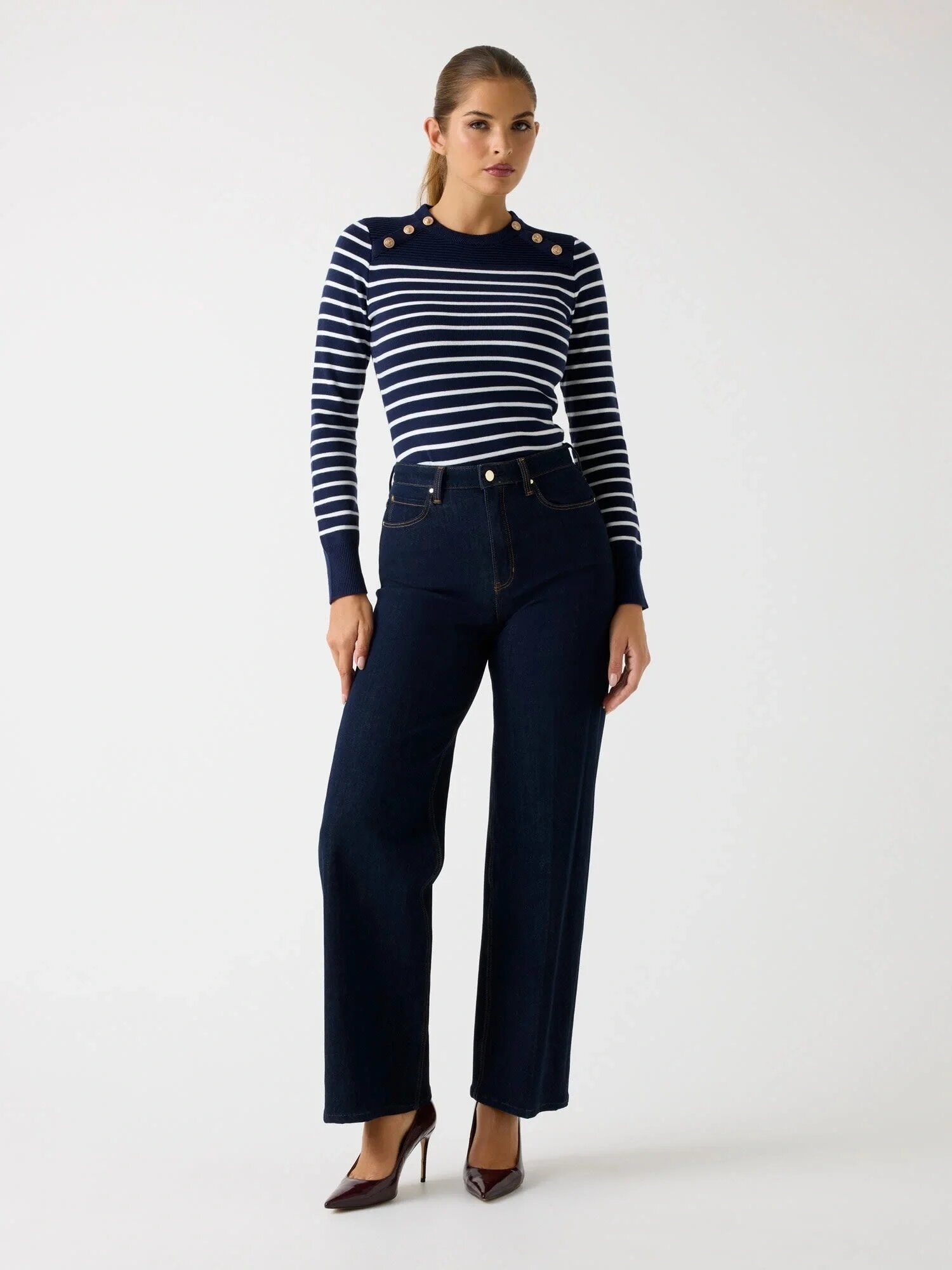 Джемпер GUESS LS CN HELEN SWTR, размер S, синий/кремовый — фото 1