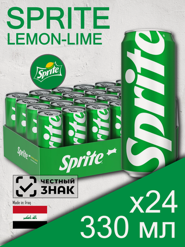 Изображение товара Sprite Lemon-Lime, 0.33 л, 24 шт, банка (газированный напиток Спрайт Лимон-Лайм, жб)