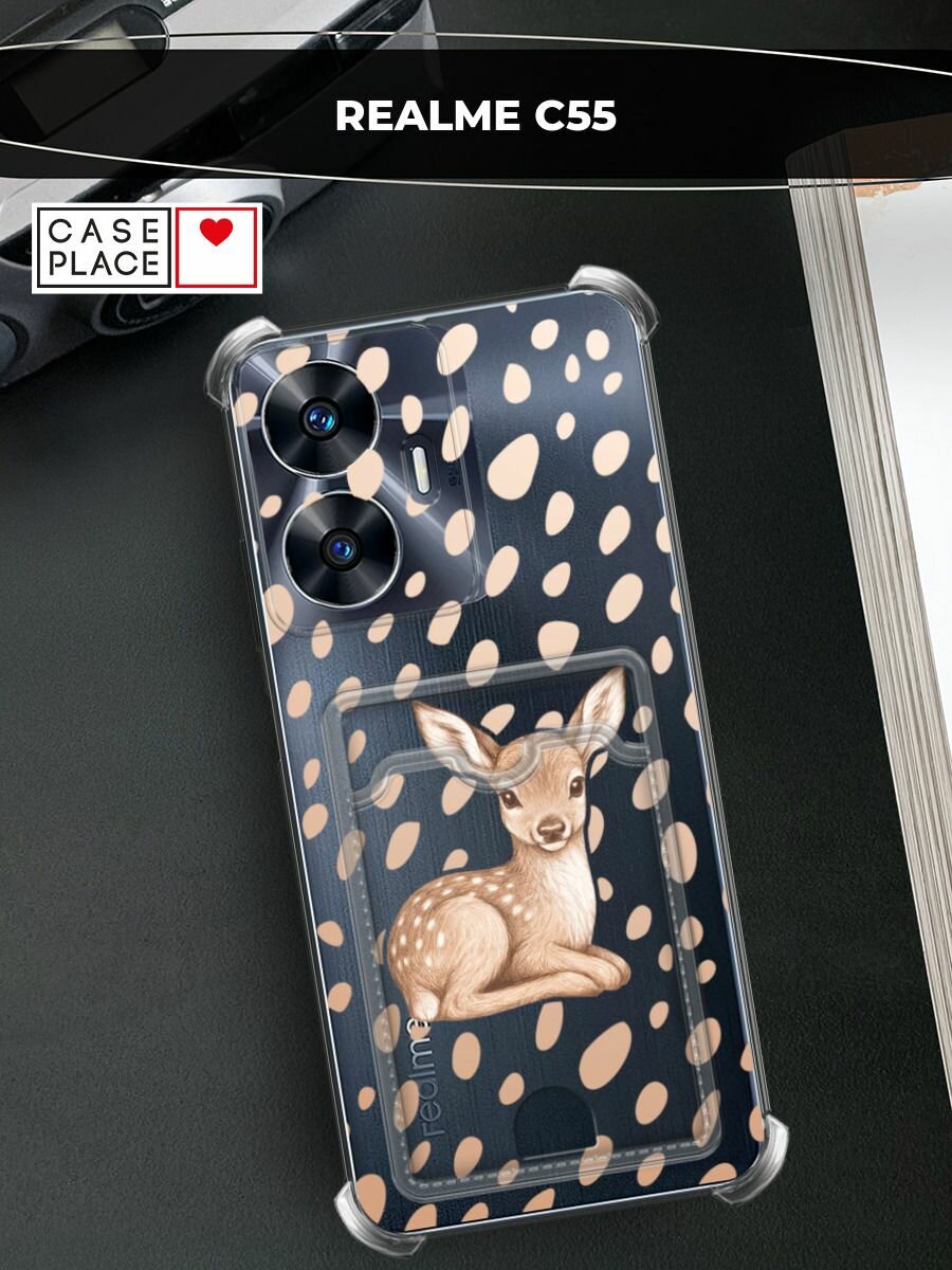 Чехол на Realme C55 (Реалми C55) с картой и принтом Милый Бэмби 2
