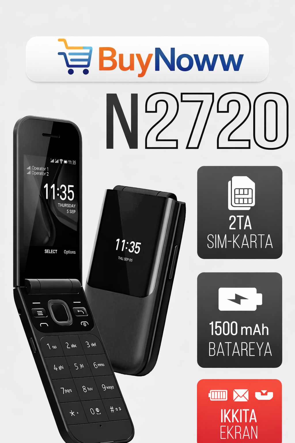 Телефон Nokia 2720 Flip, Dual SIM, черный, зарегистрирован в UZIMEI