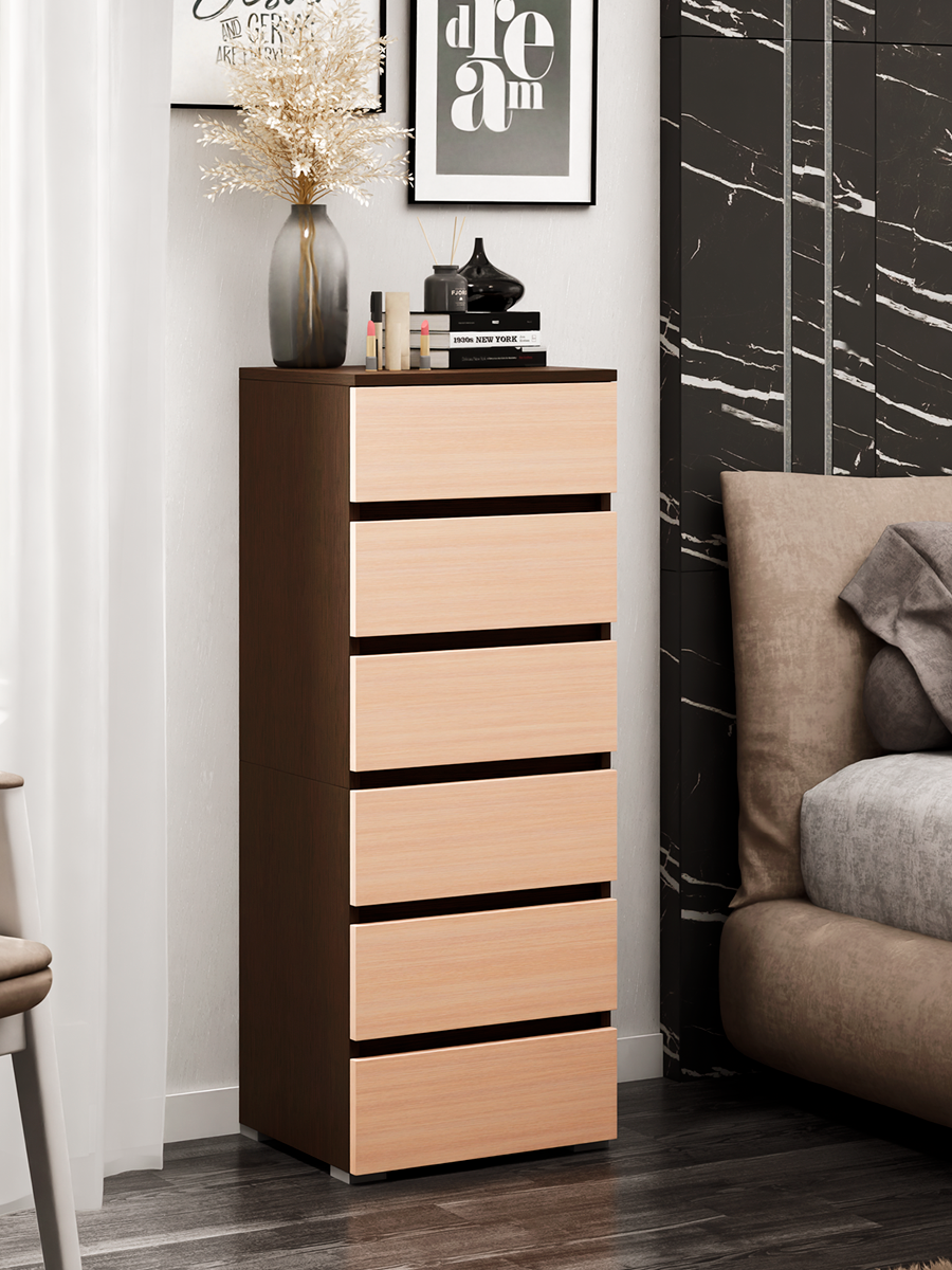 Комод MFMaster Vitto-53, 6 ящиков, ЛДСП, роликовые направляющие, цвет венге/молочный дуб