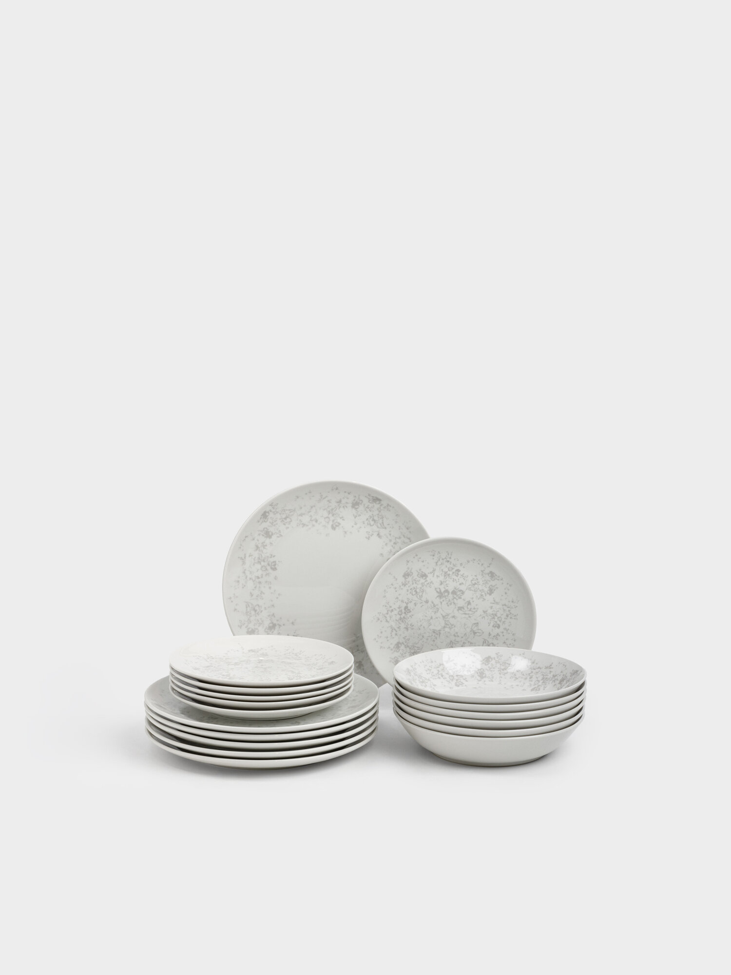 Сервиз обеденный, 6 перс, 18 пр, фарфор P, белый, Серые цветы, Gentle flowers, Kuchenland
