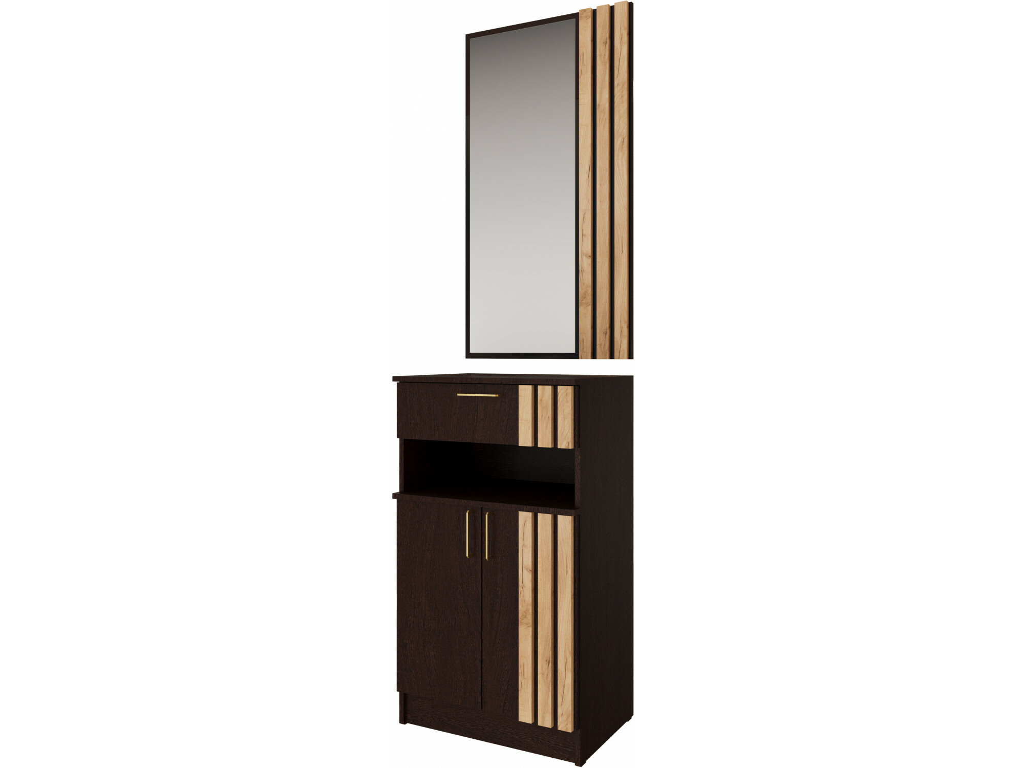 Тумба с зеркалом, шариковые направляющие, Венге/Крафт золотой