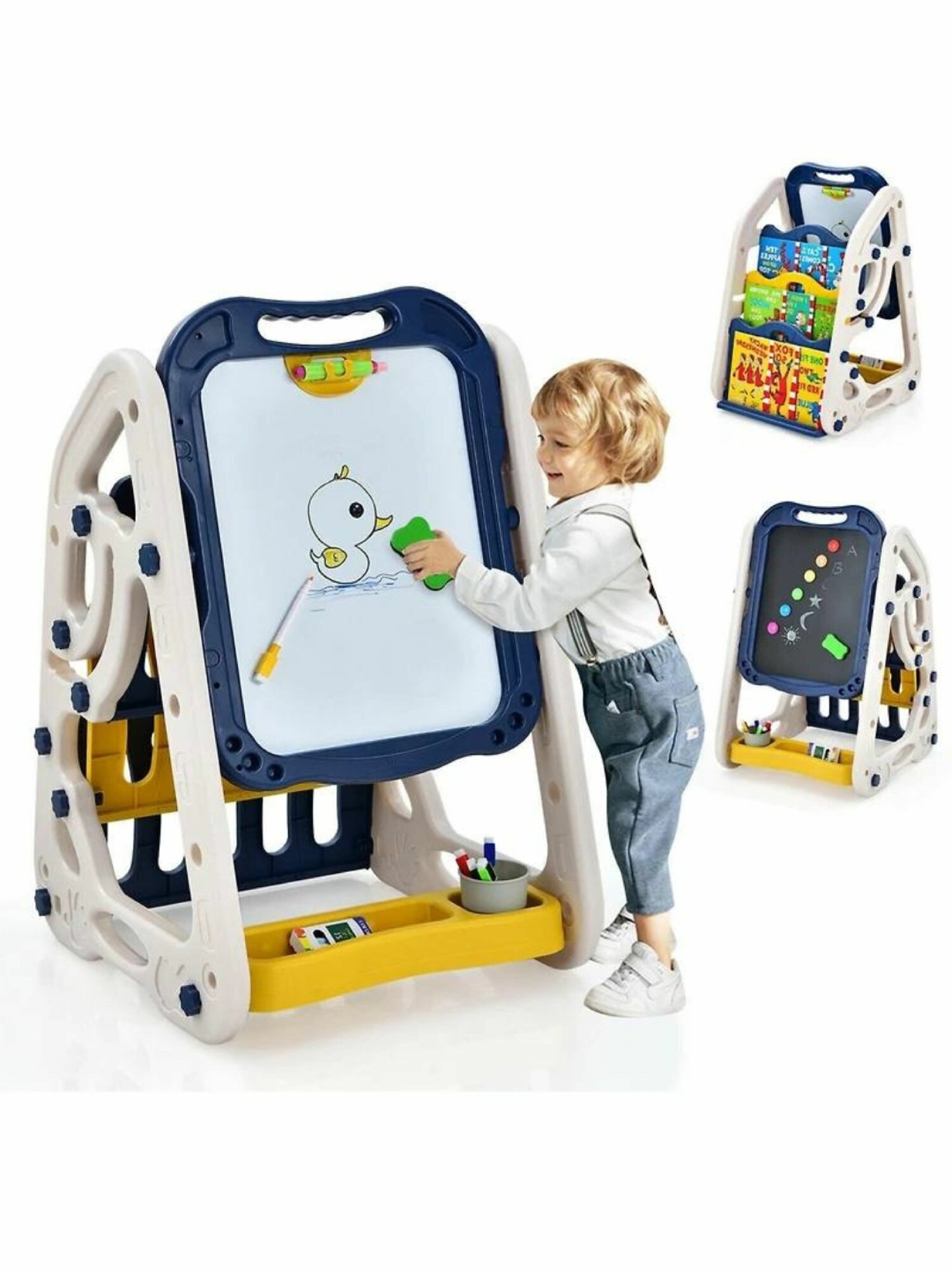 Мольберт "3 в 1", универсальная задняя полка, двухсторонняя доска для маркера и мела