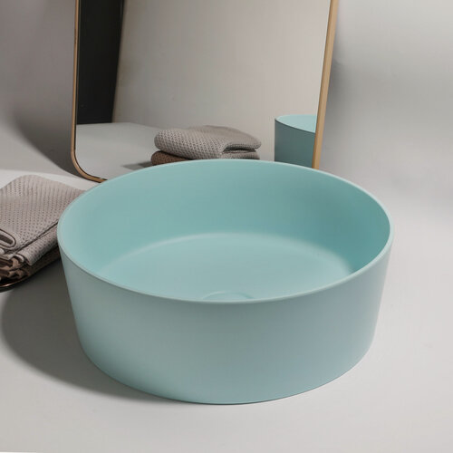 Изображение товара Раковина Blue, накладная, круглое дно, без отверстия под смеситель, синий