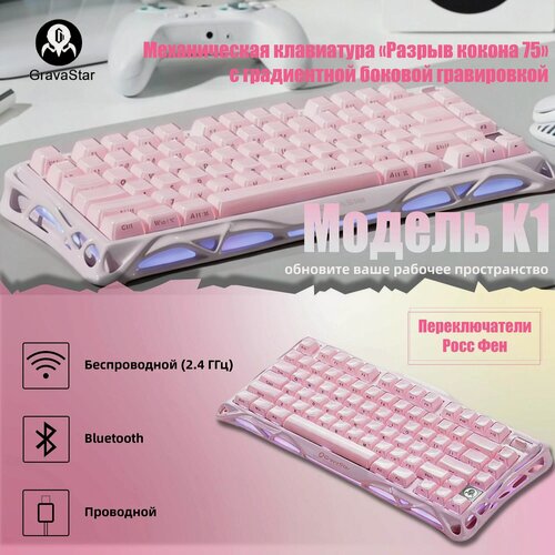 Изображение товара Механическая клавиатура Gravastar K1 Breaking Cocoon 75 ，фиолетовая