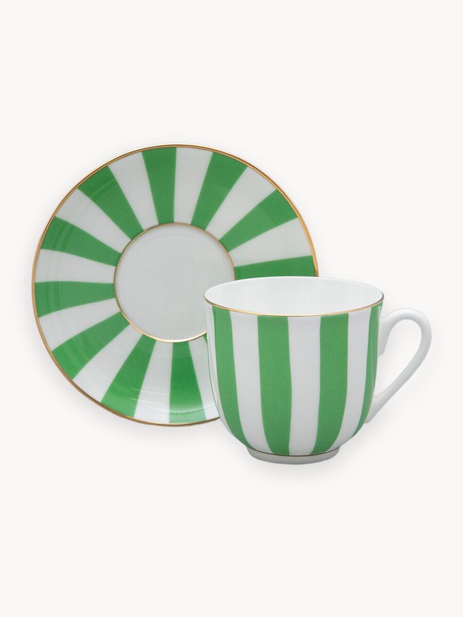 Кофейная пара "Да и Нет", форма Ландыш, Императорский фарфоровый завод, 180мл, салатовый , костяной фарфор