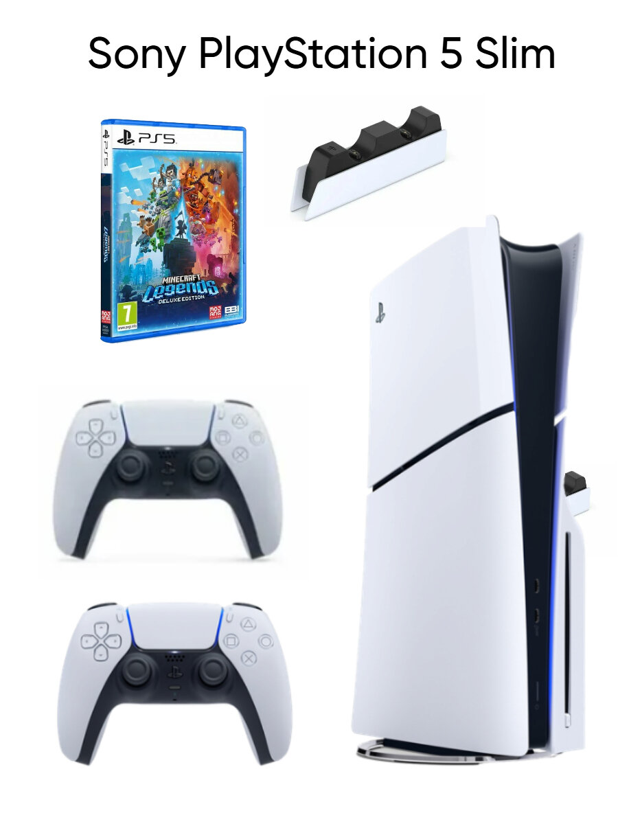 Игровая приставка Sony PlayStation 5 Slim, 1ТБ(с дисководом), 2й белый + Minecraft