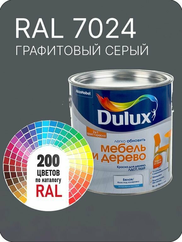 Краска для мебели и дерева цвет графитовый серый Ral 7024 0.8 л.