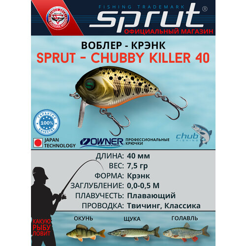 Воблер Sprut Chubby Killer 40F (Floating/40mm/7,5g/0,0-0,5/BRTR1)