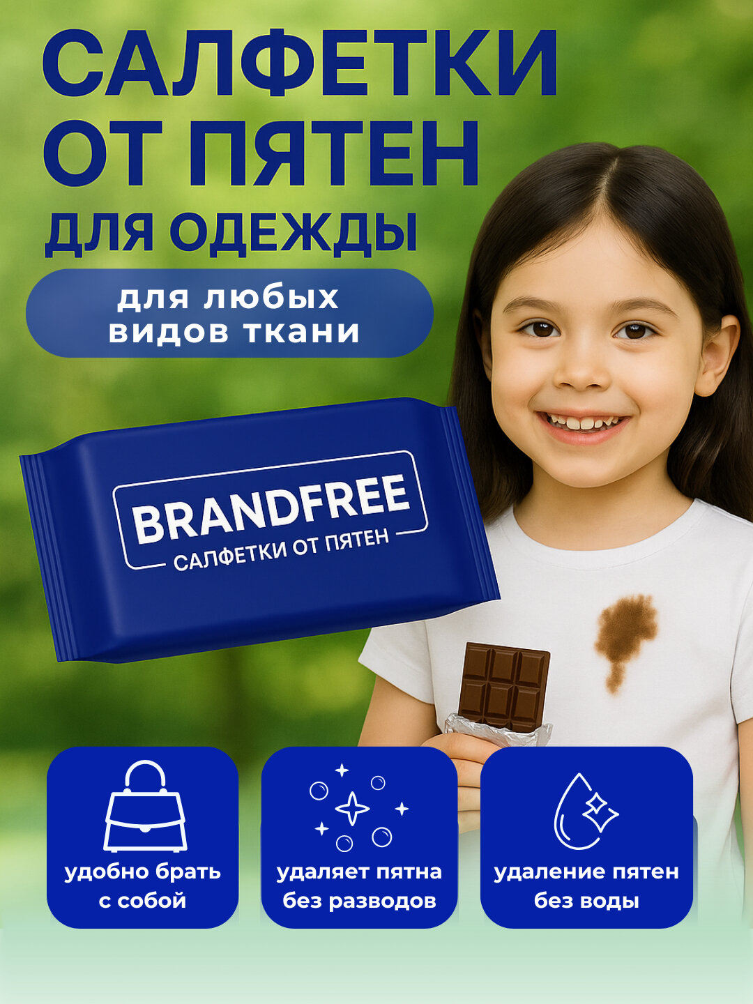 Салфетки BRANDFREE для экспресс-удаления пятен, для белых и цветных тканей, 1 шт