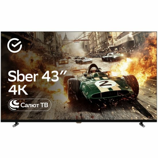 Умный телевизор Sber SDX-43U4124, 4K Ultra HD, Салют ТВ, черный