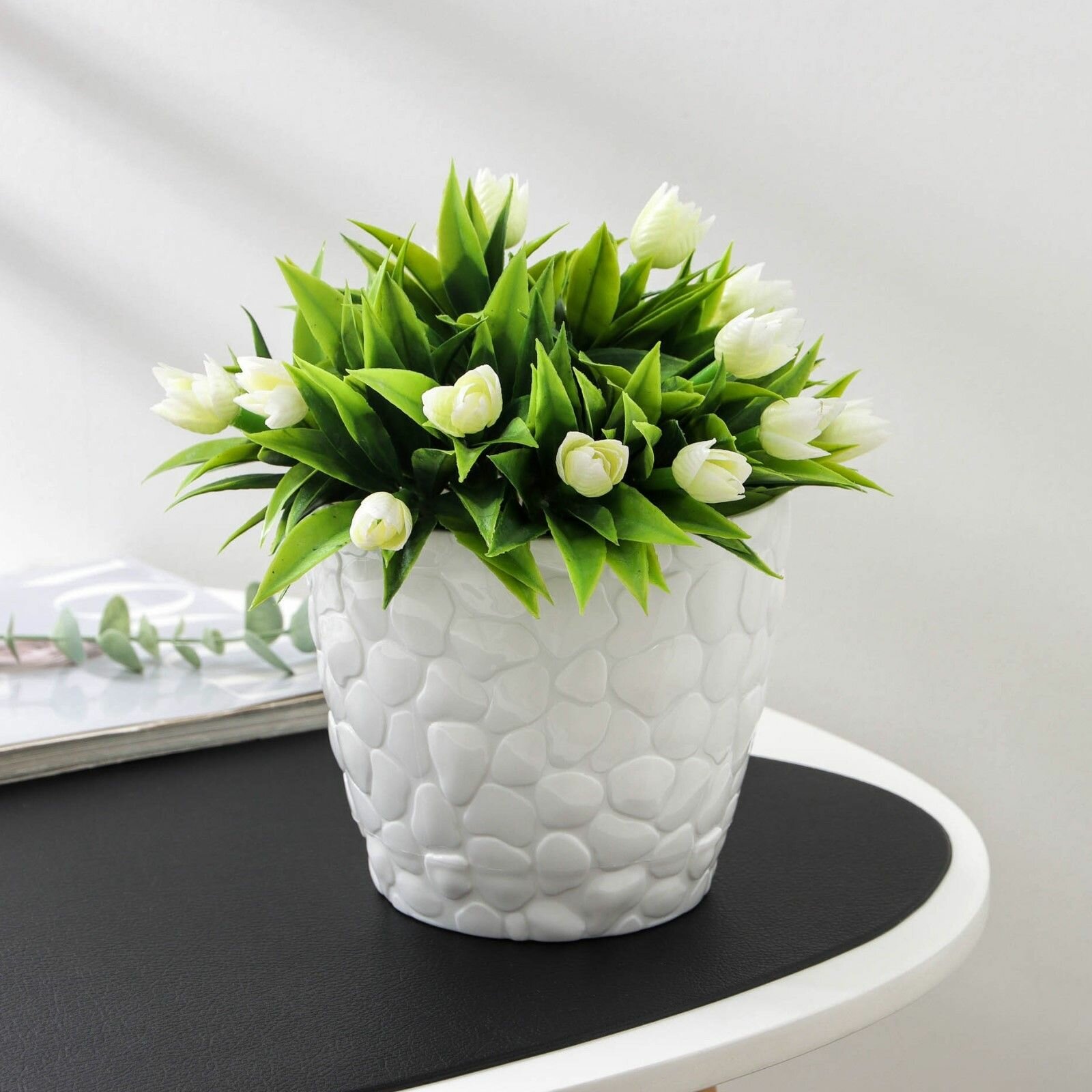 Горшок с поддоном Камни  14 л белый 5 шт