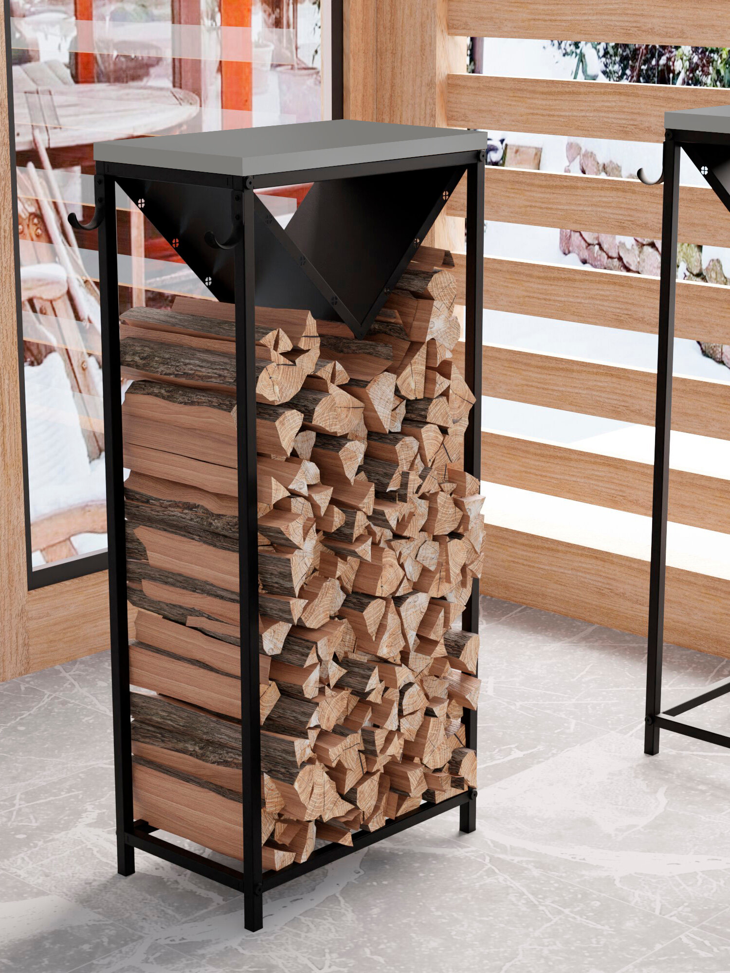 Дровница с полкой 50х110 см Вулканический серый (25 мм)+ черный